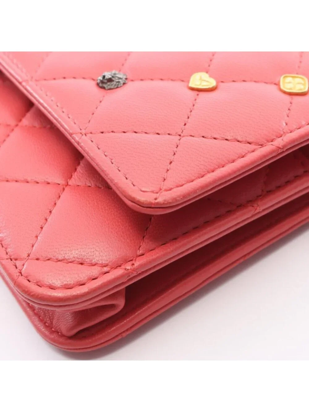 Chanel Shoulder Bag Quilted Icon Charm Pink Lambskin Chain Wallet